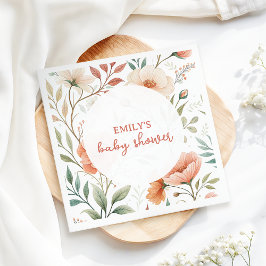 Rosa Watercolor WildblomBaby Shower Pappersservett