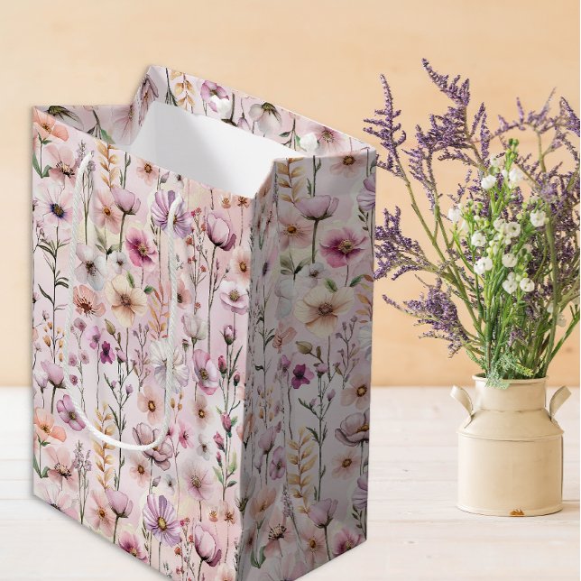 Rosa Watercolor WildblomGift Bag - Dusty Blommigt (Floral Gift Bag)