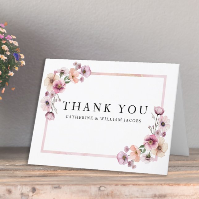 Rosa Watercolor Wildblomma - tack för dina kort -  (Floral Thank You Card)
