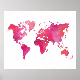 Rosa Watercolor World Map Poster