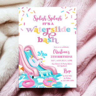 Rosa Waterglid Bassäng Party födelsedag Inbjudningar
