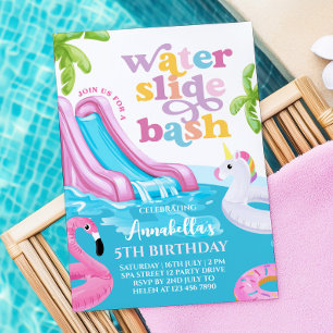 Rosa Waterglid Bassäng Party födelsedag Inbjudningar