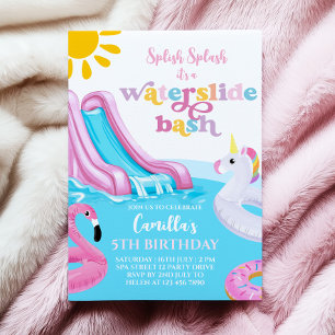 Rosa Waterglid Bassäng Party födelsedag Inbjudningar