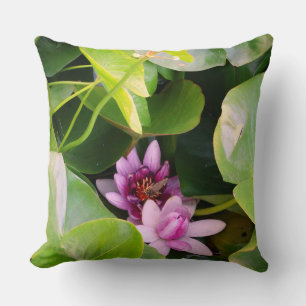 Rosa Waterlilies Blommigt Photo Kudde