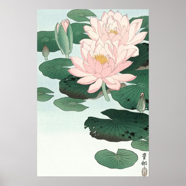 Rosa Waterlily Japansk konst Poster (Framsidan)