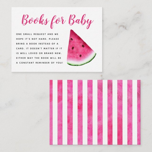 Rosa Watermelon Baby Shower Bok-begäran Tilläggskort (Fram/baksida)