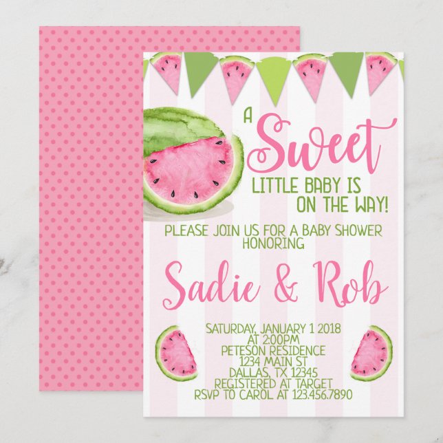 Rosa Watermelon Baby Shower-inbjudan Inbjudan (Fram/baksida)