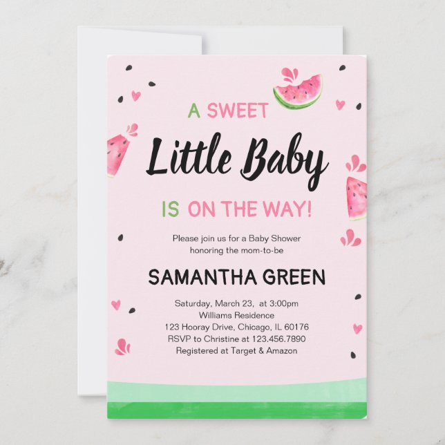 Rosa Watermelon Baby Shower Inbjudningar (Framsida)