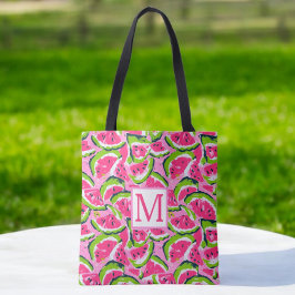 Rosa Watermelon Fruit Slices Mönster Monogram Tygkasse