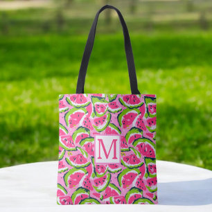 Rosa Watermelon Fruit Slices Mönster Monogram Tygkasse