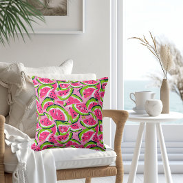 Rosa Watermelon Fruit Slices Mönster Preppy Kudde