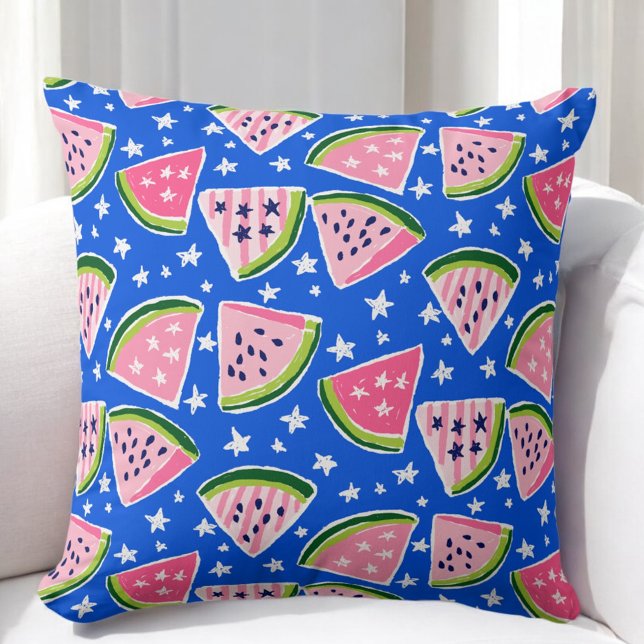 Rosa Watermelon Fruit Slices Stars Mönster Preppy Kudde (Skapare uppladdad)