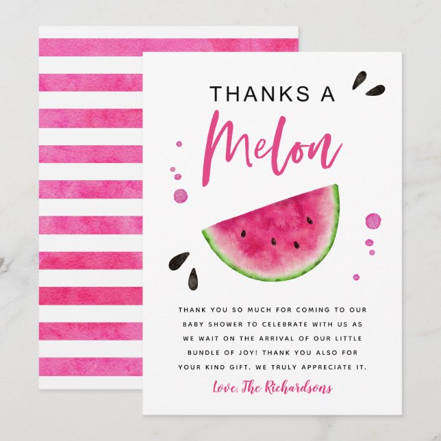Rosa Watermelon Girl's Baby Shower Tack Kort (Fram/baksida)