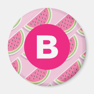 Rosa Watermelon Mönster Circle Monogram Magnet