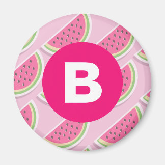 Rosa Watermelon Mönster Circle Monogram Magnet