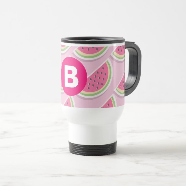 Rosa Watermelon Mönster Circle Monogram Resemugg (Framsida höger)