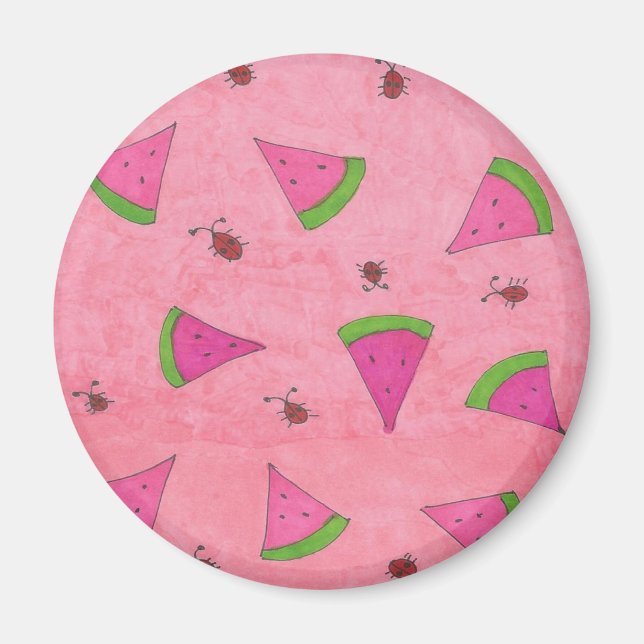 Rosa Watermelon och Nyckelpigor Magnet (Framsidan)