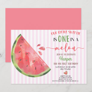 Rosa Watermelon One på en melon 1:a födelsedagen Inbjudningar