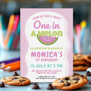 Rosa Watermelon Theme Kids 1st Birthday Party Inbjudningar