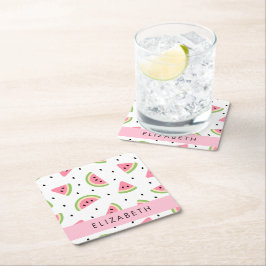 Rosa Watermelons, Watermelon Seeds, ditt namn Underlägg Papper Kvadrat