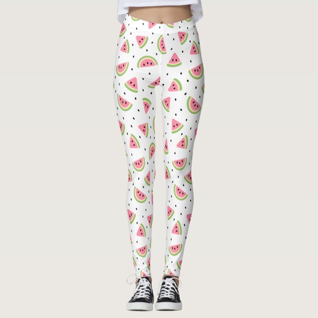 Rosa Watermelons, Watermelon Seeds, Summer Mönster Leggings (Framsida)