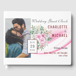 Rosa Wave & Blommigt Bröllop Guest Bok