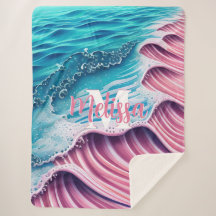 Rosa Wave kraschar på stranden Monogram