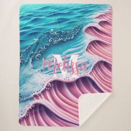 Rosa Wave kraschar på stranden Monogram