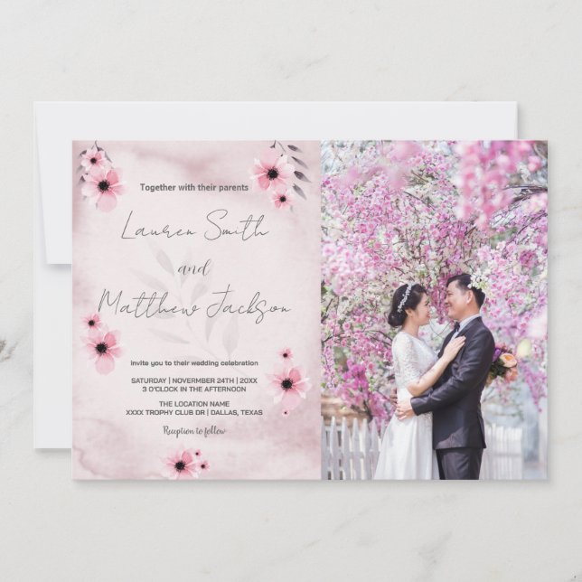 Rosa Wedding-inbjudningar med foto Inbjudningar (Framsida)