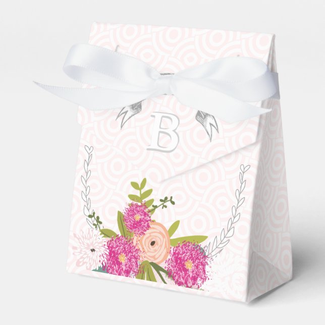 Rosa Wedor Favor Box dina foton Monogram Namn Presentaskar (Framsidan Sidan)