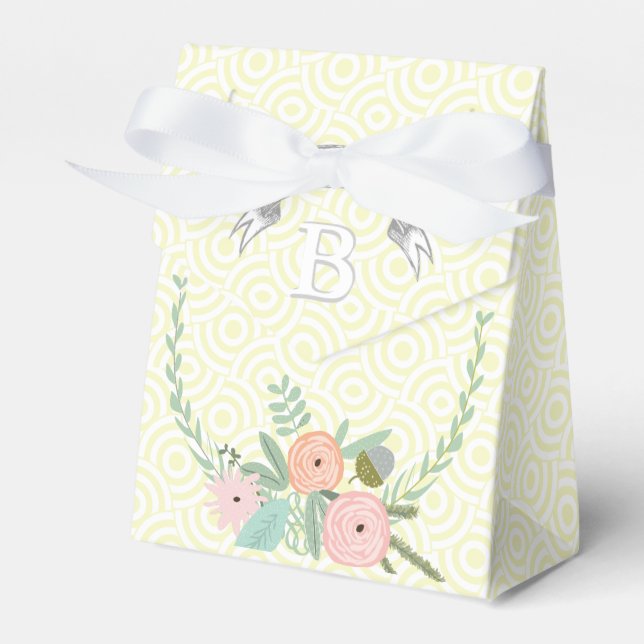 Rosa Wedor Favor Box Gulten Foton Monogram Presentaskar (Framsidan Sidan)