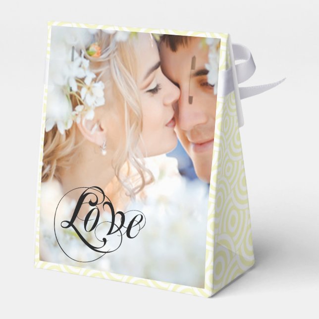 Rosa Wedor Favor Box Gulten Foton Monogram Presentaskar (Baksidan Sidan)