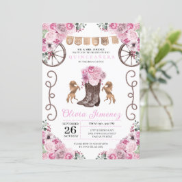 Rosa Western Charra Blommigt Boots Quinceañera Inbjudningar