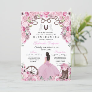 Rosa Western Charra Girl Ranchero Quinceanera Inbjudningar