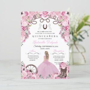 Rosa Western Charra Girl Ranchero Quinceanera Inbjudningar