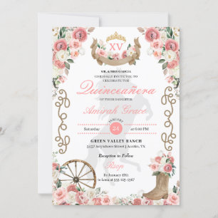 Rosa Western Charro Cowgirl Quinceañera Inbjudningar