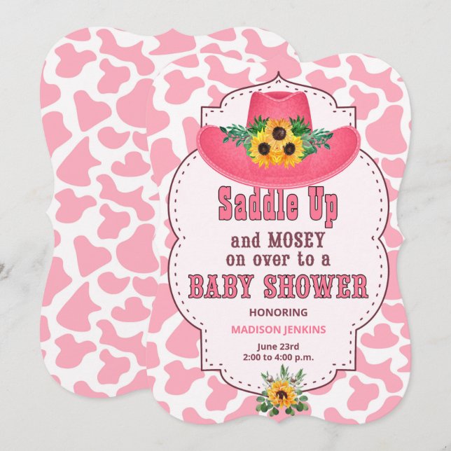 Rosa Western Cowgirl Baby Shower Inbjudningar (Fram/baksida)