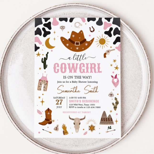 Rosa Western Cowgirl Baby Shower Inbjudningar (Boho Wild West Rodeo Baby Shower Invitation)