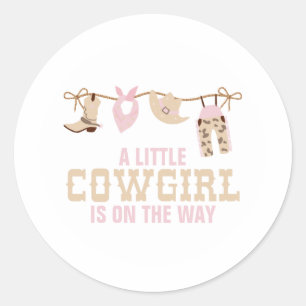 Rosa western cowgirl baby shower pappers tallrikar runt klistermärke