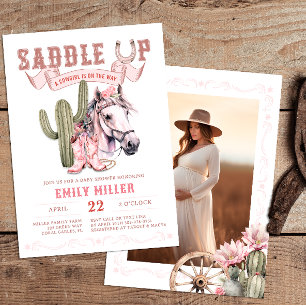 Rosa Western Cowgirl Baby Shower Photo Inbjudan