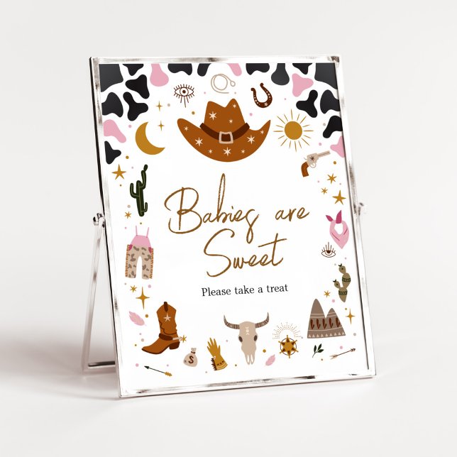 Rosa Western Cowgirl Baby Shower Spädbarn är Sweet Poster (Boho Wild West Rodeo Baby Shower Babies are Sweet Sign)