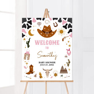 Rosa Western Cowgirl Baby Shower Välkommen Poster