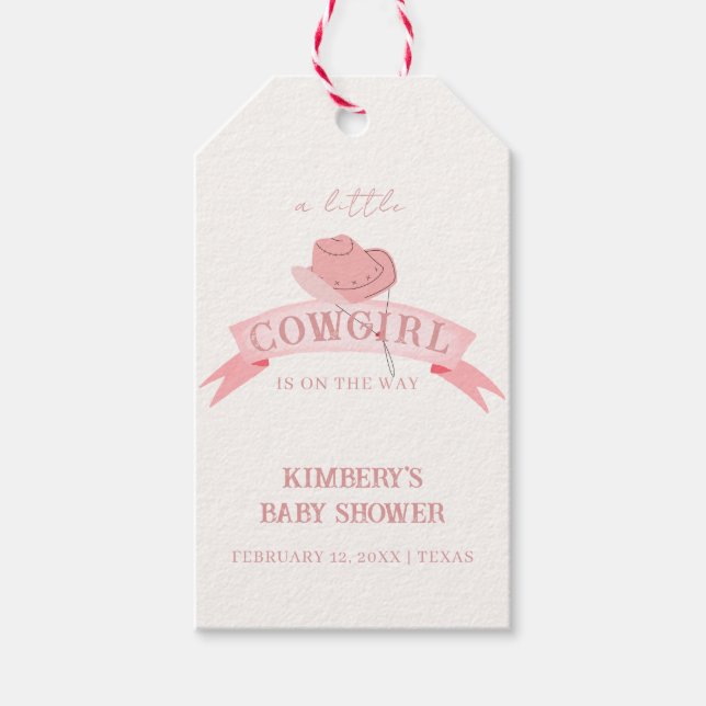 Rosa Western Cowgirl Hat Baby Shower Presentetikett (Framsidan)