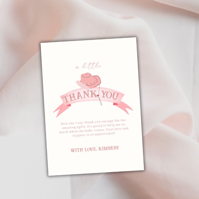 Rosa Western Cowgirl Hat Baby Shower Tack Kort (Pink Western Cowgirl Hat Baby Shower Thank You Card)