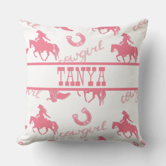Rosa Western Cowgirl Pillow kan vara Personlig Kudde