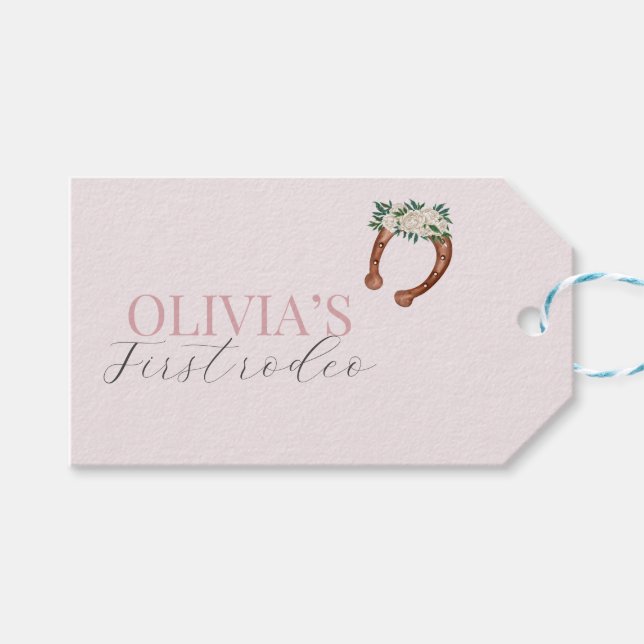 Rosa western cowgirl rodeo-födelsedag presentetikett (Framsidan (Horisontell))