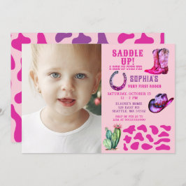 Rosa Western Cowgirl Rodeo Girls Foto Birthday Inbjudningar