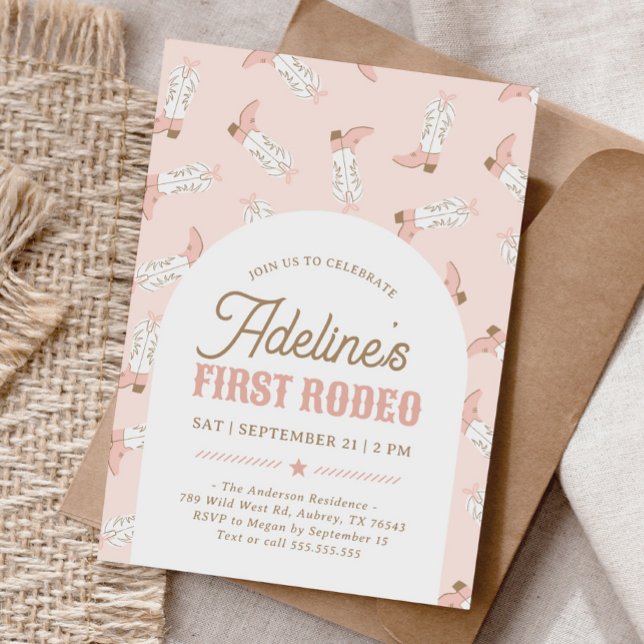 Rosa Western First Rodeo Girl Birthday Inbjudningar (Skapare uppladdad)
