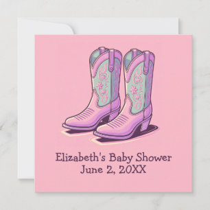 Rosa Western Girl Baby Shower Cowgirl Boots Inbjudningar