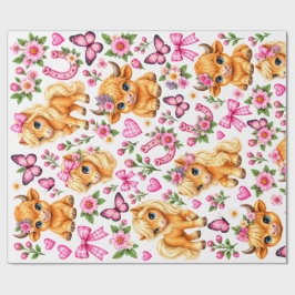Rosa western highlandko och ponny presentpapper